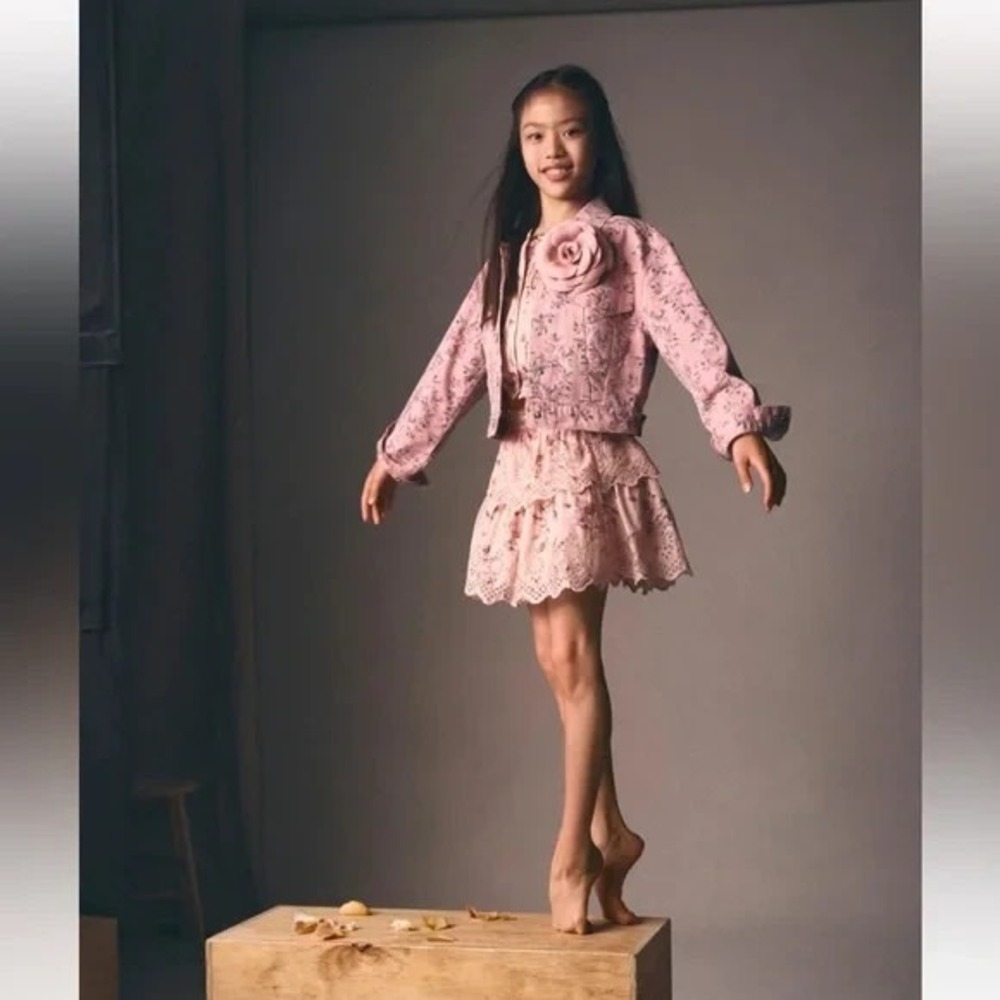 Gap × LoveShackFancy Kids Floral Flippy Eyelet Tiered Skirt‎ in Pink Small (6-7)